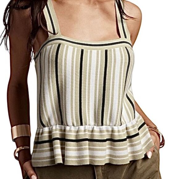 Banana Republic tan & black striped sweater tank top neutral casual peplum - Picture 4 of 9